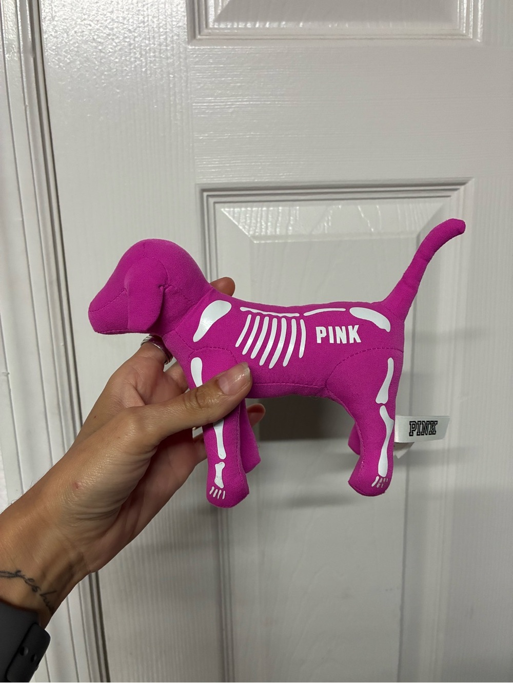 PINK Victoria's Secret Bright Pink Skeleton Dog Plush Toy